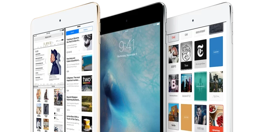 Three iPad mini 4 tablets showing different screens and apps.