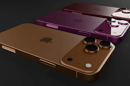 Three iPhone 18 Pro models in different colours with triple cameras.