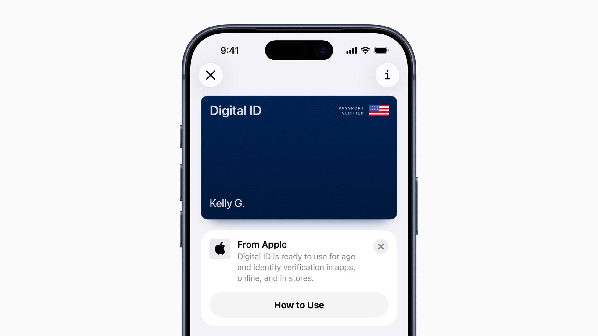 iPhone screen displaying a Digital ID card in the Apple Wallet app.