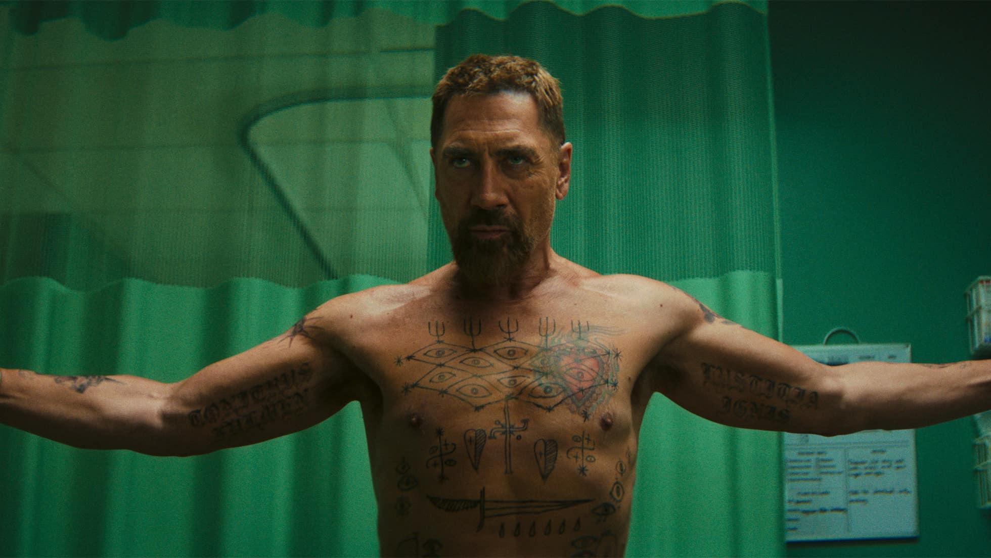 Javier Bardem as Max Cady in a tense scene from Cape Fear.