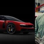 Jony Ive beside Ferrari’s futuristic electric concept car.