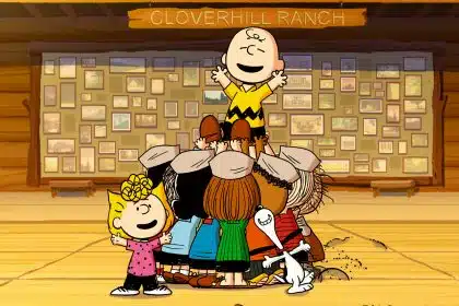 Charlie Brown and friends celebrating together at Camp Cloverhill Ranch.