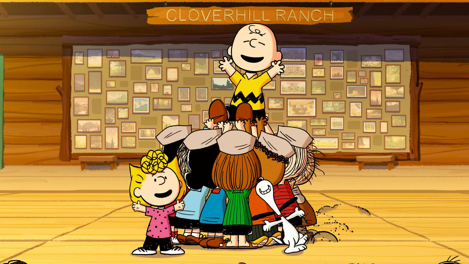 Charlie Brown and friends celebrating together at Camp Cloverhill Ranch.