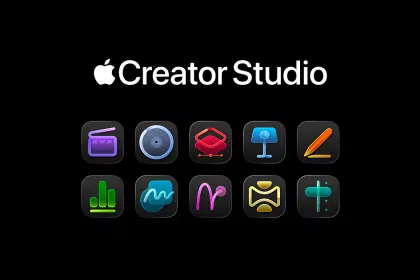 Apple Creator Studio graphic with creative app icons on a black background.