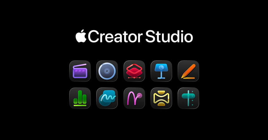 Apple Creator Studio graphic with creative app icons on a black background.