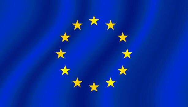 European Union flag with yellow stars on blue background.