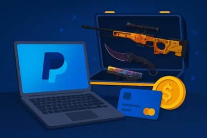 CS2 skins showcased with PayPal logo, highlighting safe and popular in-game purchase options