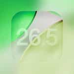 iOS 26.5 update graphic with green gradient background.