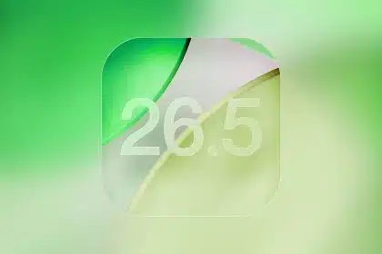 iOS 26.5 update graphic with green background.