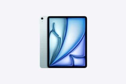 11-inch Apple iPad Air with blue display wallpaper.