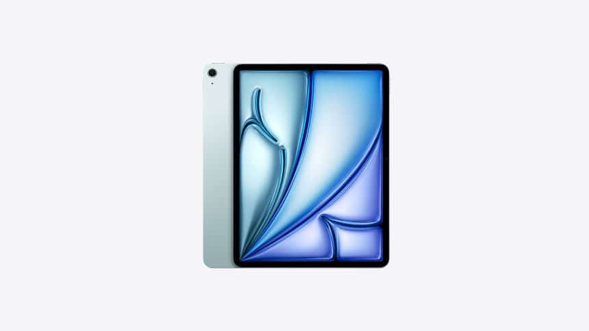 11-inch Apple iPad Air with blue display wallpaper.
