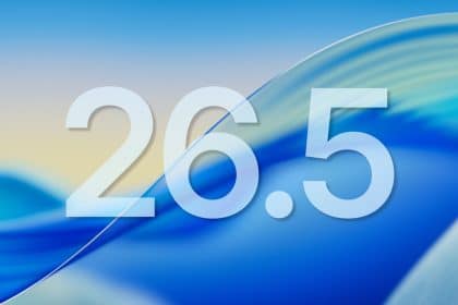 iPadOS 26.5 update graphic with blue gradient background.