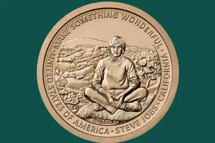 Steve Jobs featured on a commemorative US dollar coin.