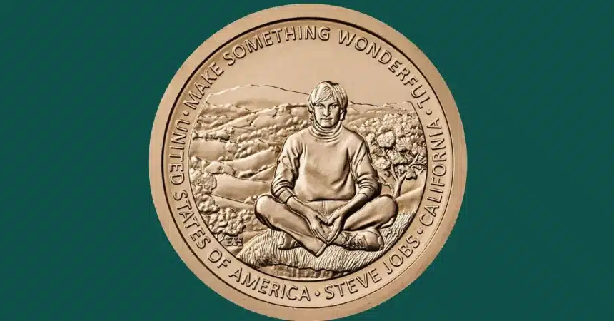 Steve Jobs featured on a commemorative US dollar coin.