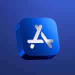 Blue Apple App Store icon displayed on a dark blue background.