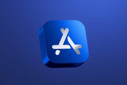 Blue Apple App Store icon displayed on a dark blue background.
