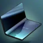 Concept image of a foldable iPhone opened like a tablet with a flexible display.