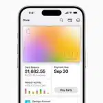Apple Card displayed on an iPhone screen showing balance and payment details.