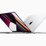 Two Apple MacBook laptops displayed open and back-to-back on a white background.