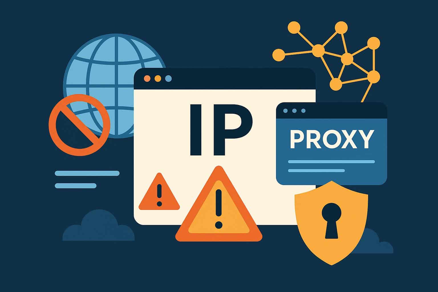 Digital proxy network concept illustrating IP address security and online privacy protection tools