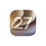 iOS 27 app icon featuring the number 27 on a glossy abstract background.