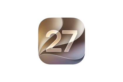 iOS 27 app icon featuring the number 27 on a glossy abstract background.