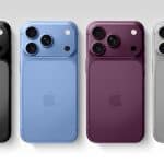 Four iPhone 18 Pro models shown in black, blue, purple, and silver colours.