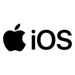 Apple iOS logo displayed in black on a light gray background.