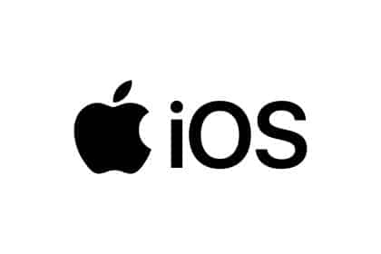 Apple iOS logo displayed in black on a light gray background.