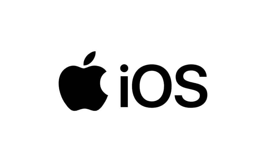 Apple iOS logo displayed in black on a light gray background.