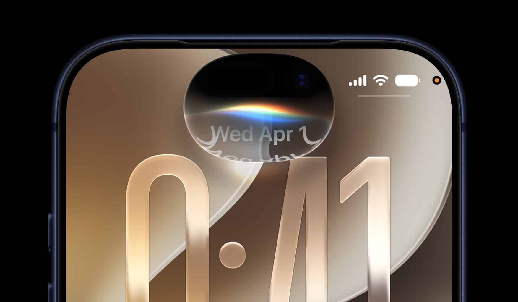 Close-up of an iPhone screen showing the iOS 27 lock screen and Dynamic Island interface.