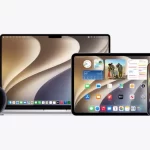 Apple devices lineup featuring Vision Pro, MacBook, iPad, iPhone, Apple Watch, and Mac mini.