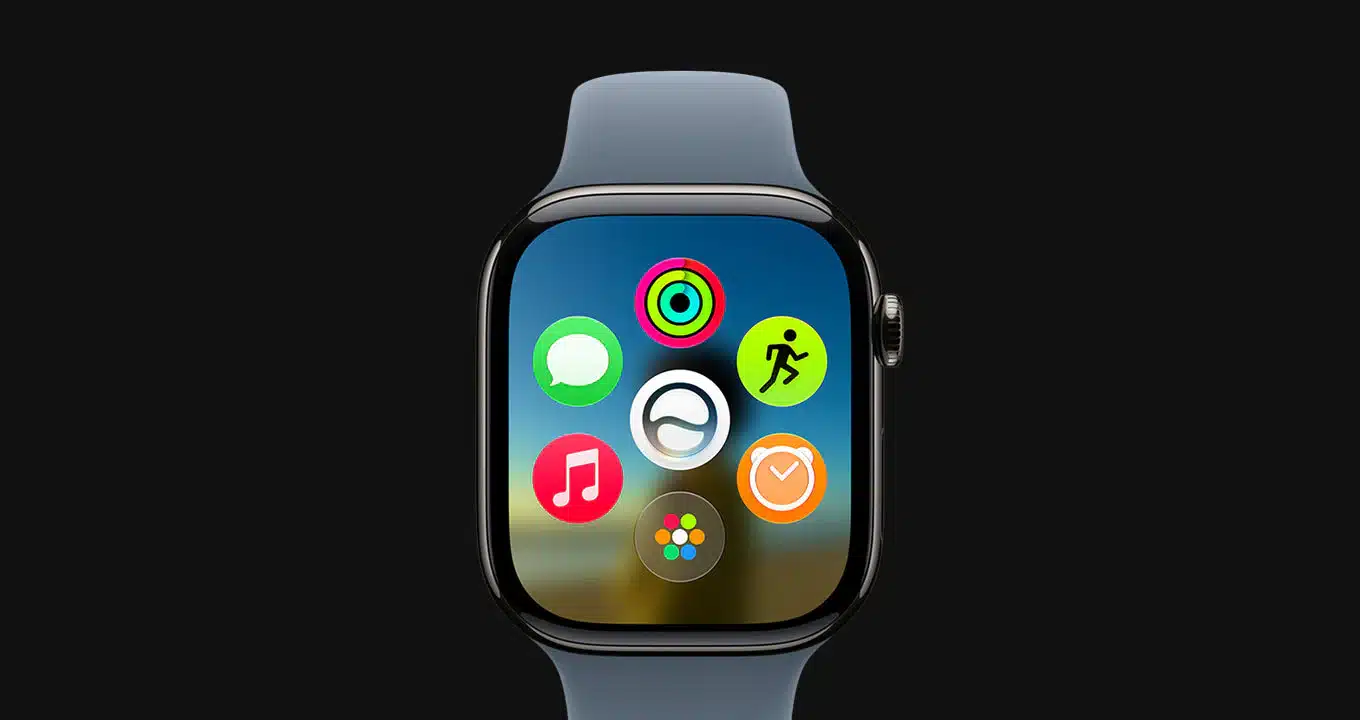 Apple Watch displaying watchOS 27 with colorful app icons on the home screen.
