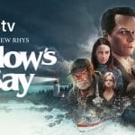 Promotional poster for Widow's Bay featuring the main cast and a coastal town backdrop.