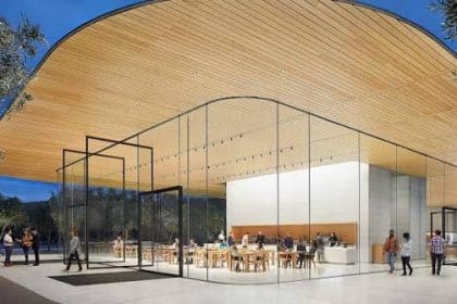 Apple Park Visitor Center with a glass-walled Apple Store.