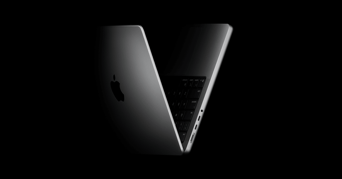 Space Black MacBook Pro partially open against a black background.