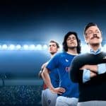 Ted Lasso and AFC Richmond team members in a stadium.