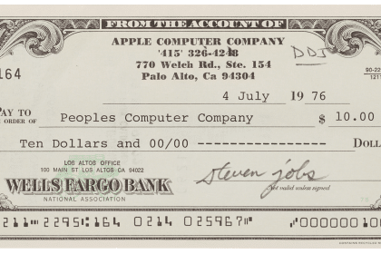 Steve Jobs-signed Apple Computer Company check dated July 4, 1976.