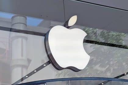Apple logo displayed outside an Apple Store.