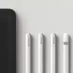 Apple Pencil models displayed beside the edge of an iPad.