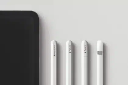 Apple Pencil models displayed beside the edge of an iPad.