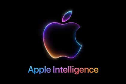 Apple Intelligence logo glowing on a black background.