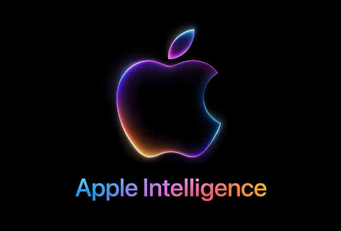 Apple Intelligence logo glowing on a black background.