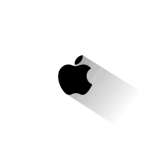 Apple logo with a long shadow on a white background.