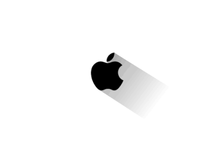 Apple logo with a long shadow on a white background.