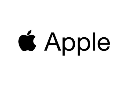 Black Apple logo and company name on a white background.