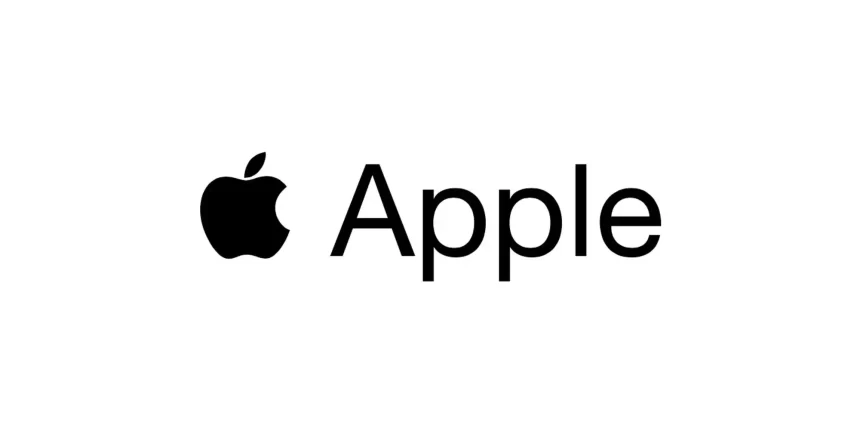 Black Apple logo and company name on a white background.
