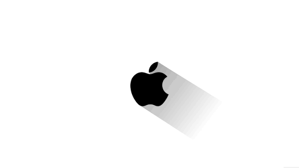 Apple logo with a long shadow on a white background.