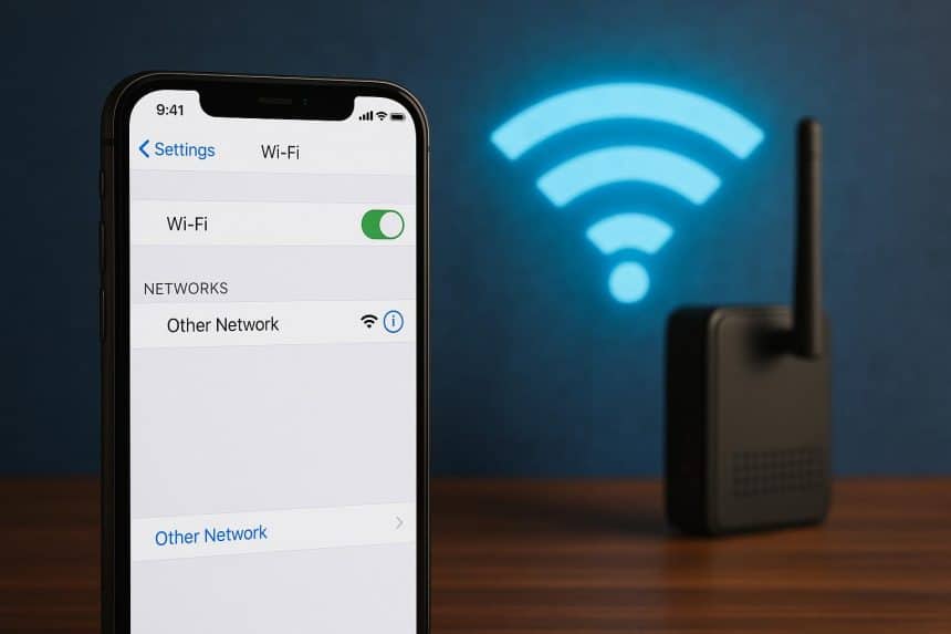 iPhone connecting to public Wi-Fi network, highlighting privacy and data security concerns