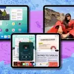 Three iPads displaying iPadOS 26.6 features and apps on their screens.